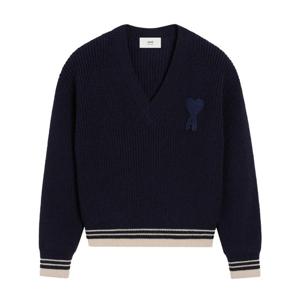 아미 울 립 브이넥 스웨터 네이비 UKS268 KN0068 4011