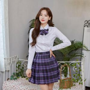 아트박스/교복몰 퍼플 체크 스커트 리본타이 SET 교복 학생복