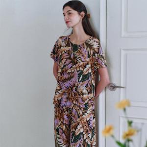 비너스 구김적은 원단 폴리 슬라브 스판 잎사귀 나염 여성 실내복 하의 VEP3932F