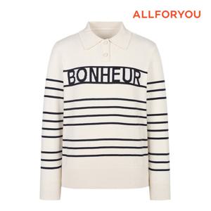 [올포유] 23FW 여성 스트라이프 레터링 카라 니트 ALSPM9241-102