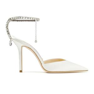 26 SS 지미추 Saeda 사에다 100 크리스탈 엠벨리쉬 레더 펌프스 아이보리