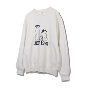 [지프]JO3TSU894 아이보리 테두리 곰 맨투맨 2024년 기획 티셔츠