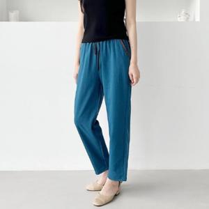 옷자락 / 여성 심플 레이온 나일론 배색 밴딩 일자 9부 팬츠