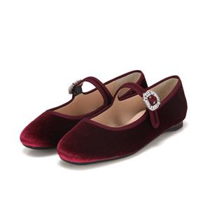 바바라 벨벳 메리제인 플랫 와인 BBE515