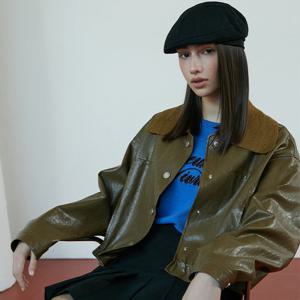 [에고이스트]니트카라 포인트 페이크레더 자켓 ER4TZ901