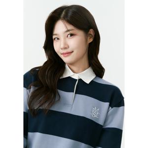 여성) 스트라이프 카라 배색 롱 슬리브 AP3WTL558-BL