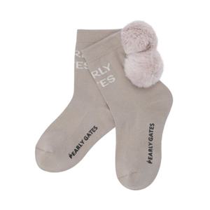 [파리게이츠] (521E3SC003)여성 탈착 폼폼 배색 로고 중목 양말