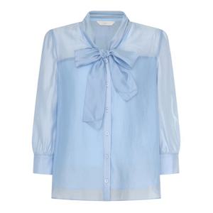 [라인어디션]시스루 배색 리본 블라우스 (NVBLPD97)