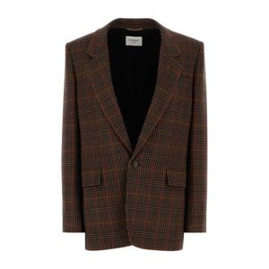 생로랑 울 체크 싱글브레스트 원버튼 재킷 842593Y3J59 2034