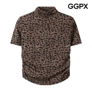 [지지피엑스]레오파드 터틀넥 셔링 반팔 티셔츠 GP9TS037F