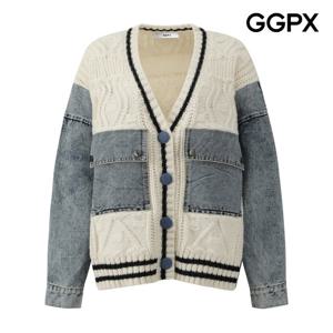 [지지피엑스]스퀘어 데님 포켓 믹스 짜임 가디건 GPBKG015F