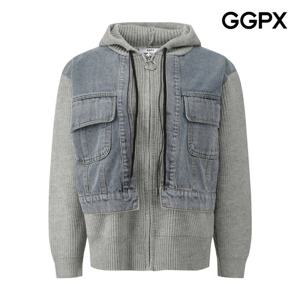 [지지피엑스]O링 집업 후드 데님 배색 가디건 GPBKG021F
