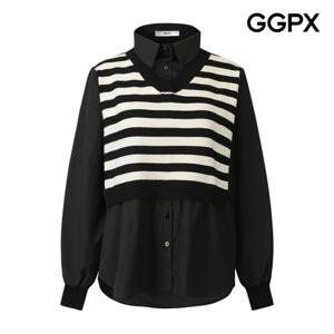 [지지피엑스]단가라 니트 배색 카라 셔츠 GPBSH002F