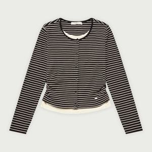 여성 웨일 스트라이프 가디건 레이어드 티셔츠_100(10560-131-206-45)