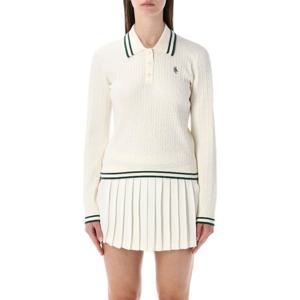 스포티앤리치 로고 자수 케이블 니트 폴로 티셔츠 ST03761302WH