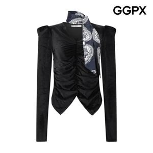 [지지피엑스]슬림 스카이프 셔링 벨벳 블라우스 GPCSH013F