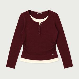 여성 웨일 레이어드 버튼 헨리넥 티셔츠_490(10560-131-207-12)