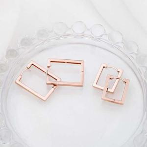 14K 금침 로즈골드 사각 드롭 원터치링 귀걸이