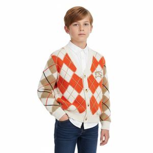 클리어런스 버버리 키즈 아가일 체크 울 가디건(오렌지) 8100358 C1795 8,10Y