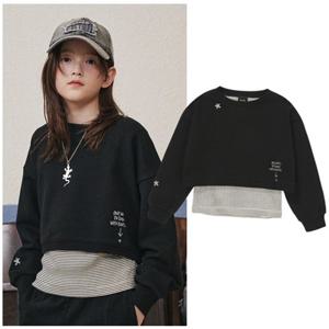 블루테일2 AAA2TS07BK 주니어 여아 블랙 레이어드 맨투맨 티셔츠 고학년 2026년 봄상품