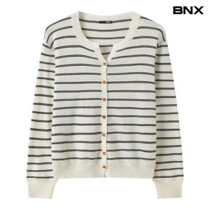 [BNX]트임넥 스트라이프 니트 가디건 (BY1CD002L0)