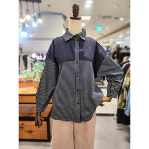 스테파니 세이브존01 데님 배색 스트라이프 셔츠 A26DM6101
