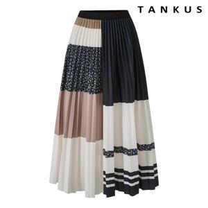 [탱커스]컬러 패턴 믹스 플리츠 밴딩 롱 스커트 (TY1SK006L0)