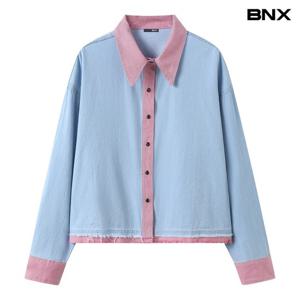 [BNX]데님 카라 배색 컷팅 긴팔 셔츠 (BY1BL001L0)