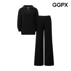 [지지피엑스]지퍼넥 골지 퍼프 니트 앤 팬츠 투피스 GQ1ST006F