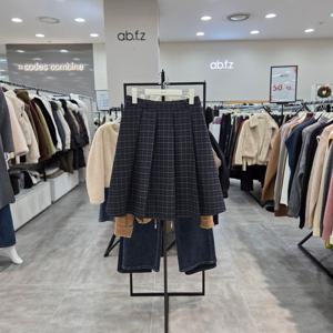 [ab.f.z]AFA5HS31/겨울 뒷밴딩 체크 앞 주름 무릎 라인 스커트-I