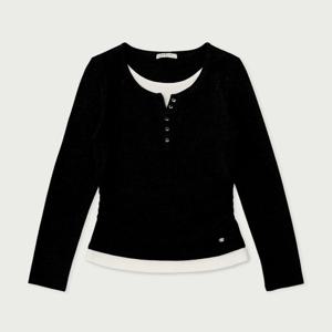 [행텐]여성 웨일 레이어드 버튼 헨리넥 티셔츠_블랙100 (10560-1