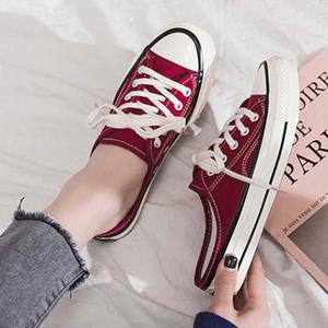 여자 빨간색 운동화 스니커즈 뮬단화 캔버스 학생화