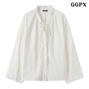 [GGPX]소프트 레이스 타이 긴팔 블라우스 (GQABA006D)