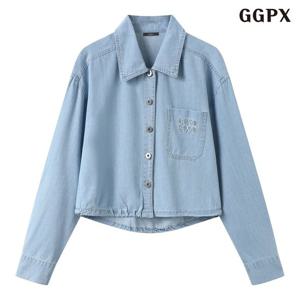 [GGPX]데님 카라넥 버튼업 크롭 셔츠 (GQABA007D)