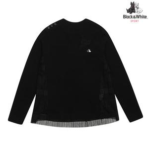 [블랙앤화이트] 여성 등판 주름 레이스 패치 니트 풀오버 2402LAVF_BLACK