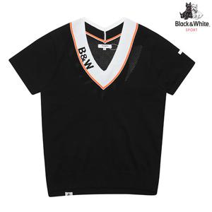 [블랙앤화이트] 여성 메쉬 브이넥 반소매 베스트 LS2702WB_BLACK