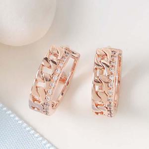 14K 골드필드 핀 큐빅 볼드 체인 원터치링 귀걸이