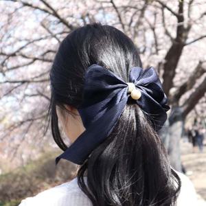 롱 빅사이즈 진주 포인트 헤어 리본 자동핀 6Colors