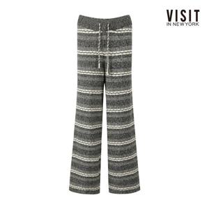비지트인뉴욕  패턴 스트라이프 밴딩 와이드 니트 팬츠 (V61LP02)