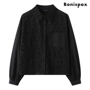 [보니스팍스]플라워 펀칭 카라 스트링 블라우스 (XQ1BA001L0)