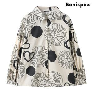 [보니스팍스]빈티지 모던 그래픽 카라 오버핏 셔츠 (XQ1BA002L0)