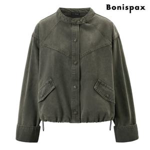 [보니스팍스]바이커 스냅 버튼 스트링 자켓 (XQ1JK004L0)