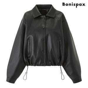 [보니스팍스]베이직 모던 레더 카라 크롭 자켓 (XQ1JK005L0)