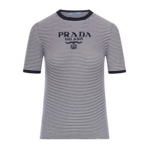 프라다 로고 스트라이프 실크 크루넥 티셔츠 P24T1FSWMO 19BV F