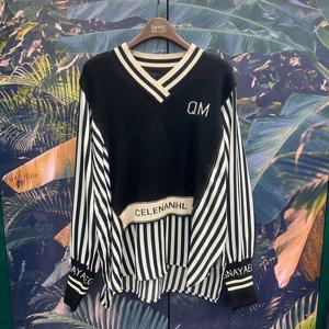 [르니앤맥코이]브이넥니트소매스트라이프셔츠MN03BL702_IC