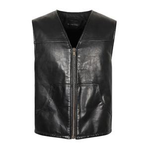 프라다 블랙 가죽 브이넥 지퍼 조끼 UPT125 15NAF0002