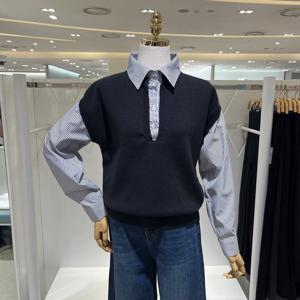 [밸리걸] 스트라이프 셔츠 배색 니트 616780