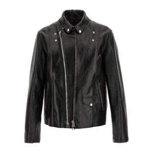 사카이 폴더블 라펠 더블 지퍼 가죽 바이커 재킷 2503749M 001