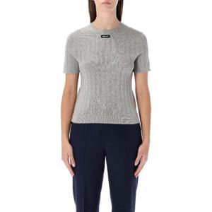 미우미우 스캘럽 헴 로고 패치 리브 코튼 티셔츠 MMLB4017OX F0