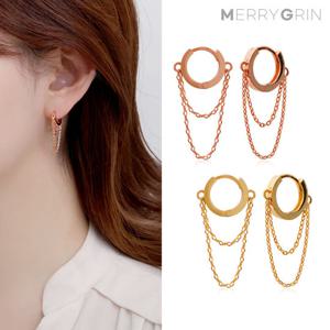 [메리그린] 14K GF 골드필드 핀 링더블체인 귀걸이 2종 택1